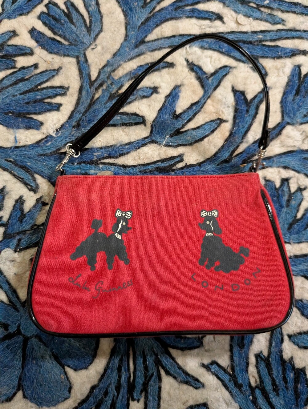Vintage Lulu Guinness London Red And Black Poodle With Sequin Eyes Purse Handbag